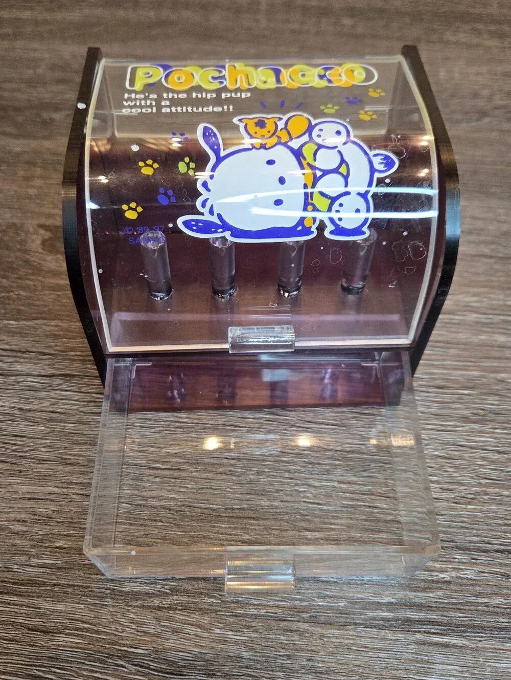 Pochacco Sanrio Puppy Acrylic Desktop Drawer Jewlery Box Stationary Vintage